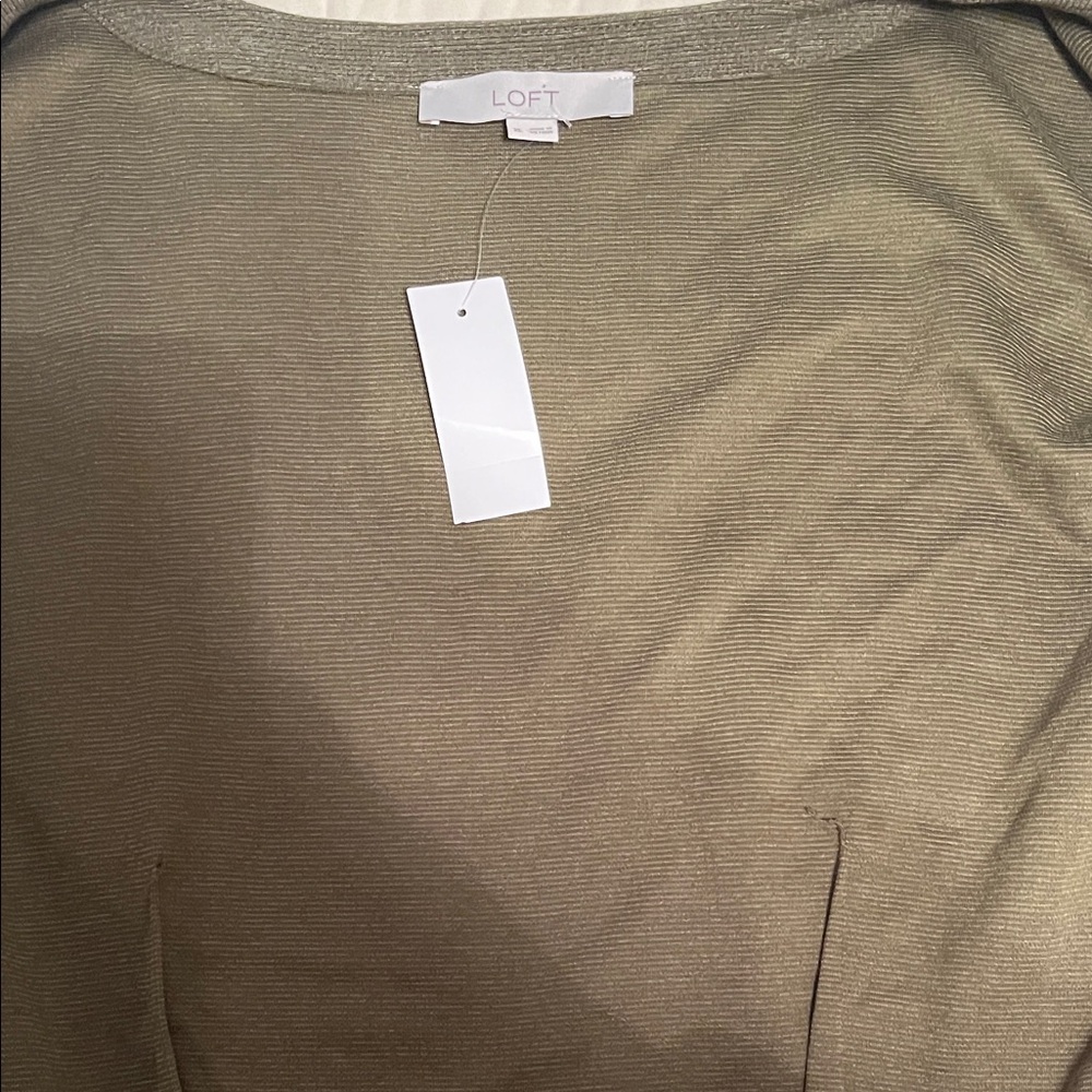 Loft Olive Green Ribbed Button-Front Dress w/ 3/4 Sleeves NWT | Size XL - Picture 13 of 15